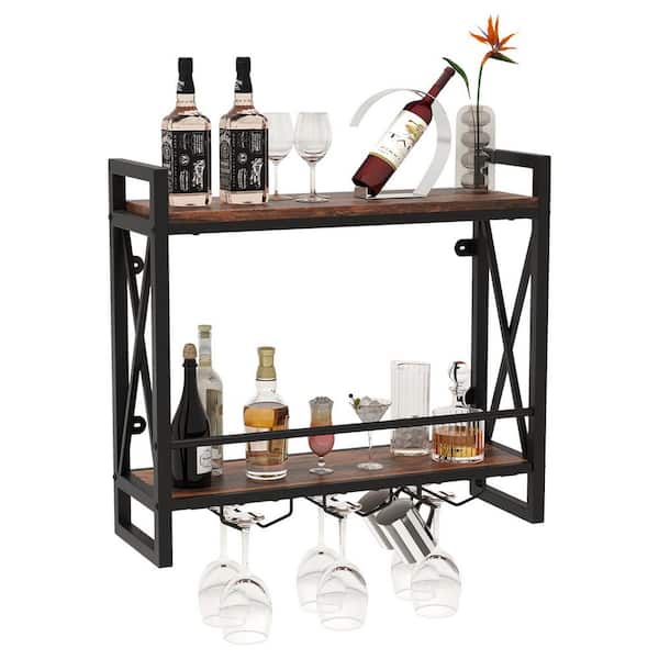 14-Bottle Rustic Brown Metal Wall Wine Rack