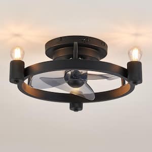 18.5 in. Indoor Matte Black Flush Mount Ceiling Fan with Light Kit and Remote Control