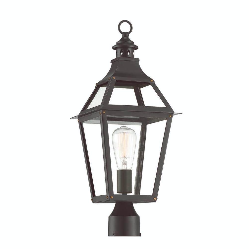Savoy House Black and Gold Outdoor Post Lantern with Clear Glass