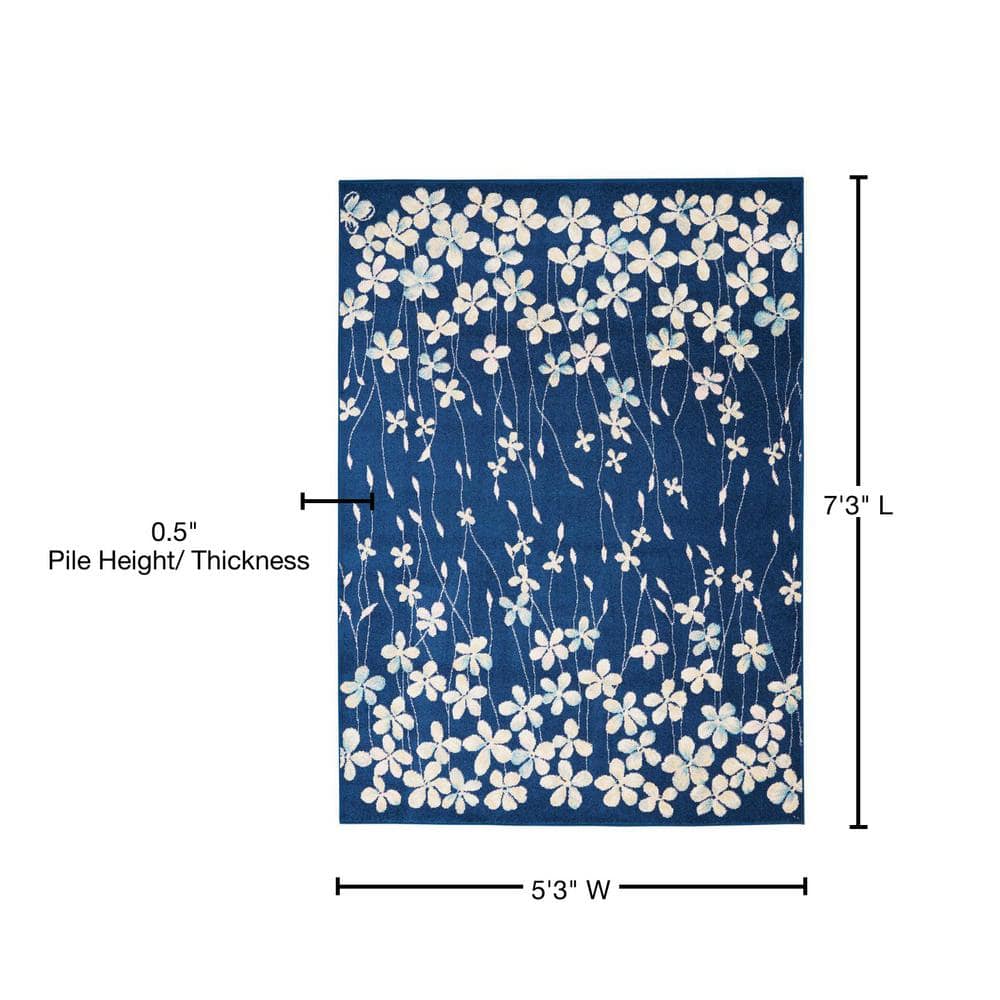 Elysian Navy Floral 5' x 7' Reversible Viscose Area Rug