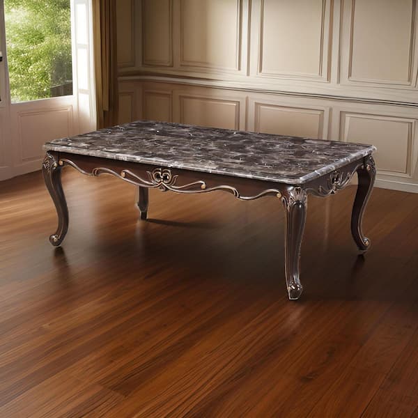HOME IMPORTS EMPORIUM 32 in. Brown Rectangle Marble Top Coffee Table