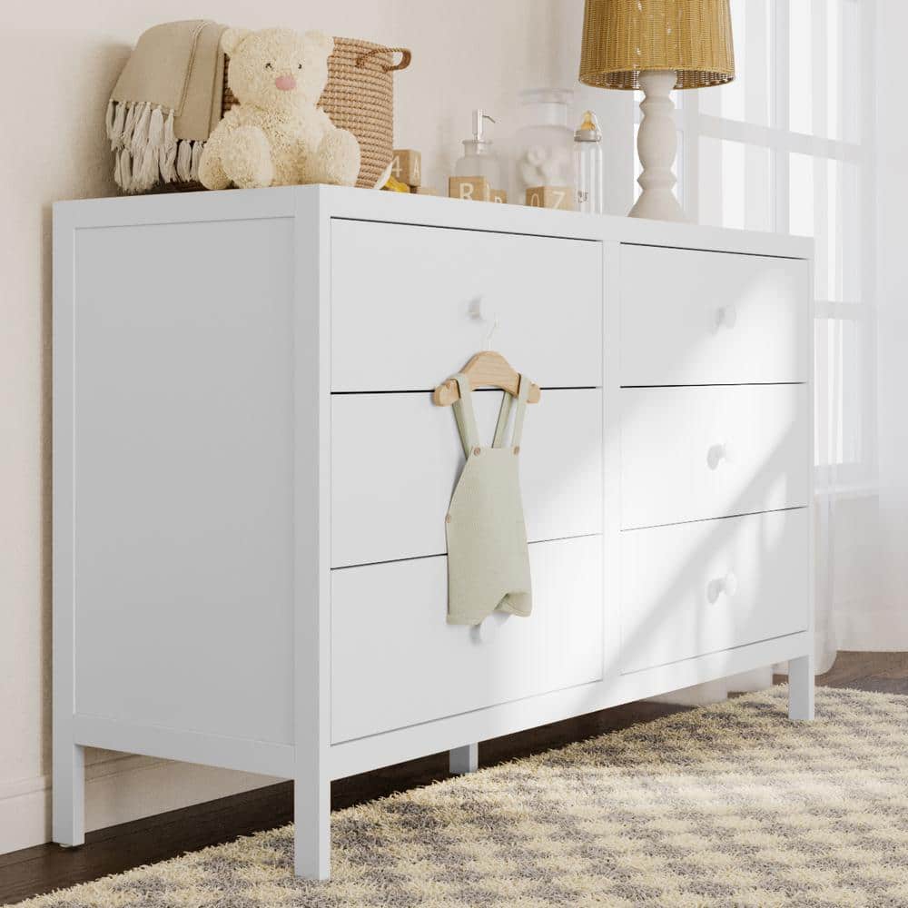 White GREENGUARD Certified 6-Drawer Double Nursery Dresser