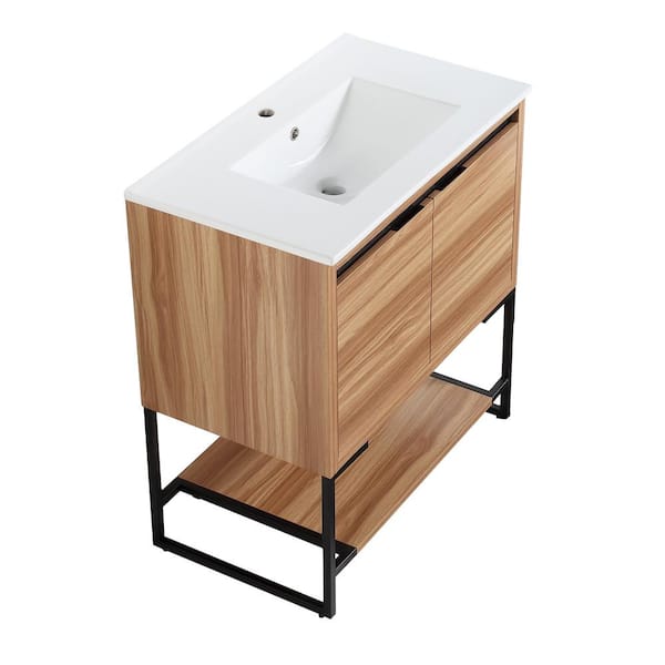 ANTFURN 18.00 in. W x 32.00 in. D x 35.00 in. H Freestanding Bath Vanity in Maple with White Ceramic Top