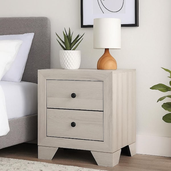 Cuzzy White and Black 2-Drawer 21.1 in. W Nightstand