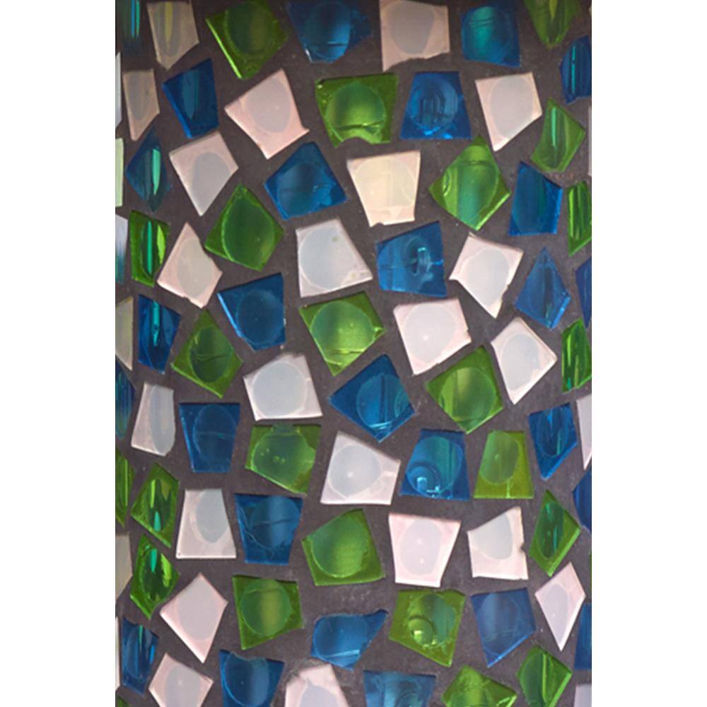 Adelie Blue Mosaic Glass and Metal Hanging Bird Feeder with Solar Light