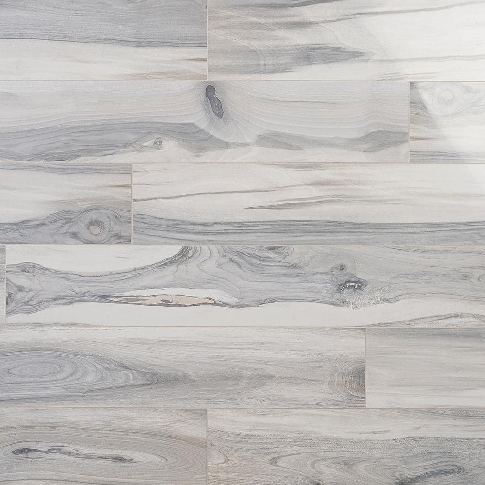 Gray Polished Porcelain Wood Look Floor and Wall Tile