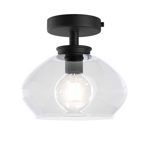 LumLight Kinsmon 10 in. Plug and Play 1-Light Matte Black Semi Flush Mount with SkyPlug