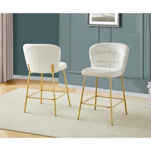 Danisha Cream Fluffy Fabric Counter Height Stool (Set of 2) with Gold Chrome Plated Legs