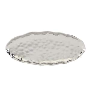 Silver Coast 11.5 in. Silver Porcelain Oval Fish Platter