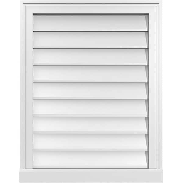 Ekena Millwork 22 in. x 28 in. Vertical Surface Mount PVC Gable Vent: Decorative with Brickmould Sill Frame