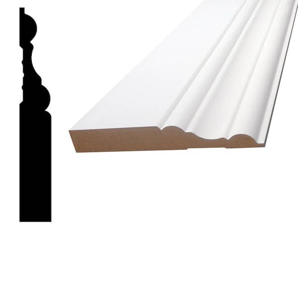 Alexandria Moulding Pro Pack 5/8 in. x 4-1/4 in. x 96 in. Primed MDF Baseboard Moulding (4-Pack − 32 Total Linear Feet)
