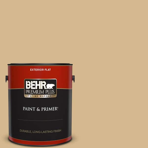 BEHR PREMIUM PLUS 1 gal. #BXC-34 Mineral Yellow Flat Exterior Paint & Primer