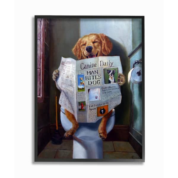 Stupell Industries 11 in. x 14 in. "Dog Reading the Newspaper On Toilet Funny Painting" by Artist Lucia Heffernan Framed Wall Art