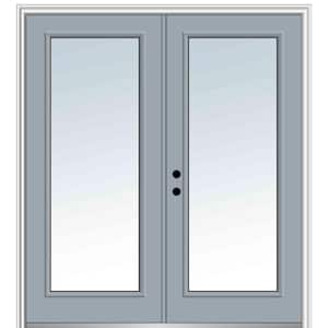 60 in. x 80 in. Classic Right-Hand Inswing Full Lite Clear Painted Fiberglass Smooth Prehung Front Door with Brickmould