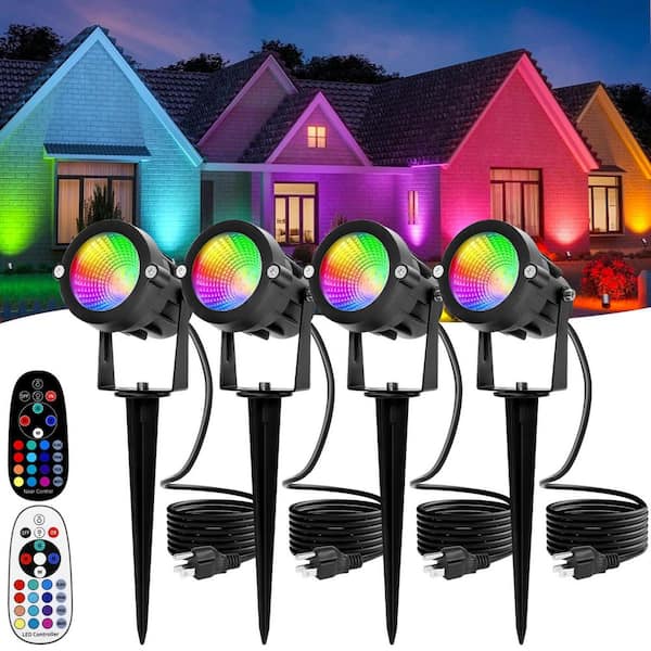 1000 Lumens RGBW LED Spot Light Plug-in 120V Remote Control 16-Color Changing Landscape Light Spot (4-Pack)