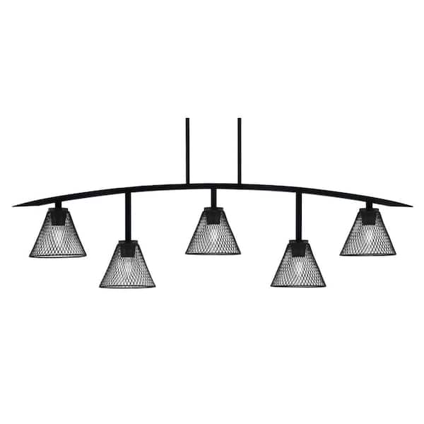 Siena 5-Light Matte Black Billiard-Light with Matte Black Metal Shades