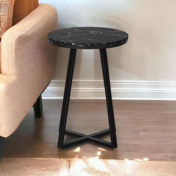 HomeRoots 15.75 in. Black Round MDF End Table