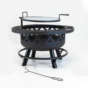 26 in. H Outdoor Steel Black Fire Pit with Adjustable Cooking Grid