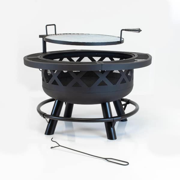 Unbranded 26 in. H Outdoor Steel Black Fire Pit with Adjustable Cooking Grid
