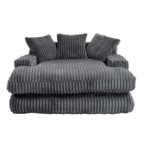 75 in. Modern Dark Gray Corduroy Oversized Chaise Lounge Seersucker Deep Seat Lazy Sleeper Sofa Bed with 3 Back Pillows