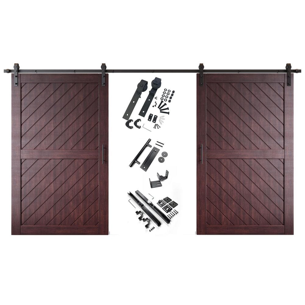 XT1 50 in. x 80 in. C-Panel Red Mahogany Slanted Stripe Design Double Pine Wood Sliding Barn Door with Hardware Kit price history on PriceWatchPro