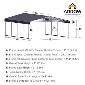20 ft. W x 20 ft. D x 7 ft. H Eggshell Galvanized Steel Carport , Car Canopy and Shelter