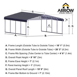 20 ft. W x 20 ft. D x 7 ft. H Charcoal Galvanized Steel Carport, Car Canopy and Shelter