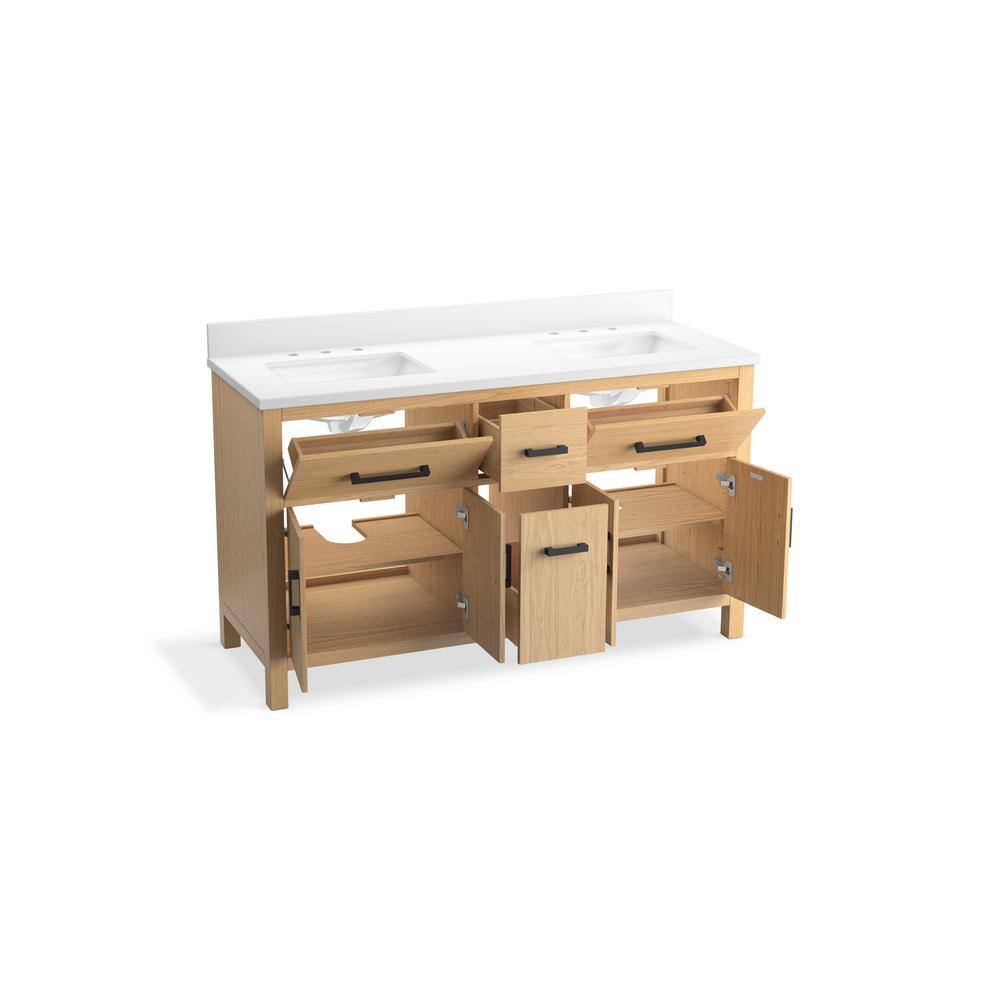 Kresla 60" Light Oak Double Sink Freestanding Vanity with Quartz Top