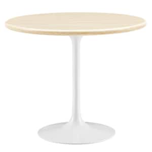 Lippa in White Travertine Wood 36 in. Pedestal Round Artificial Travertine Dining Table Seat of 4