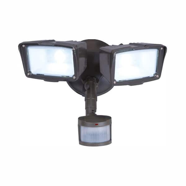 Defiant 180-Degree Bronze Motion Activated Sensor Twin-Head Outdoor Integrated LED Security Flood Light