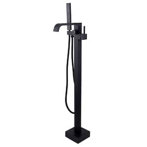 1-Handle Freestanding Tub Faucet with Handheld Shower in Matte Black