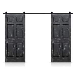 36 in. x 80 in. Vintage Black Stain Composite MDF 6-Panel Interior Double Sliding Barn Door with Hardware Kit