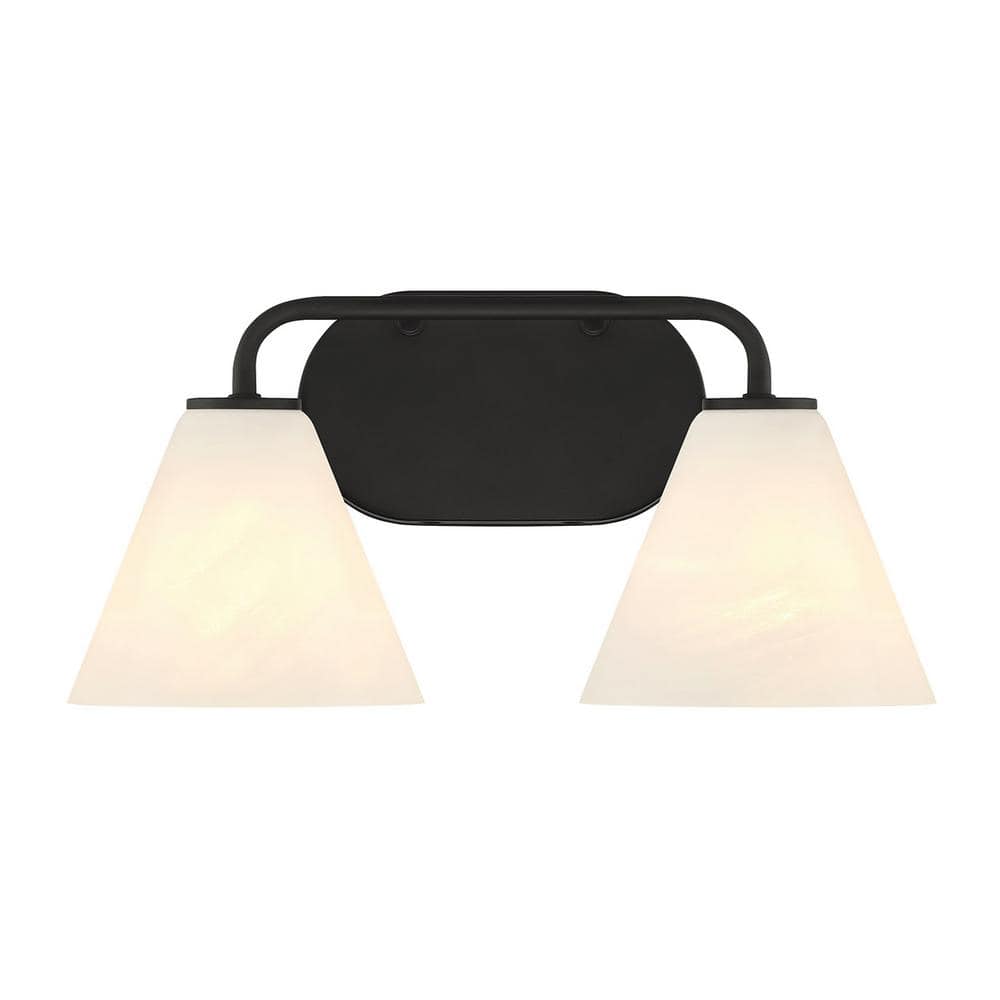 Blair 15.5 in. W x 8 in. H 2-Light Matte Black Transitional Bathroom Vanity Light with White Strie Glass Shades price history on PriceWatchPro