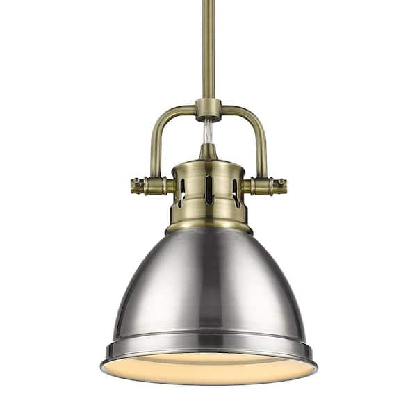 Golden Lighting Duncan 1 Light Aged Brass Standard Mini Pendant With Metal Shade 3604 M1l Ab Pw