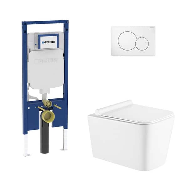 2-Piece 0.8/1.6 GPF Dual Flush Baxter Square Toilet in White with 2 in. x 4 in. Concealed Tank and Plate, Seat Included
