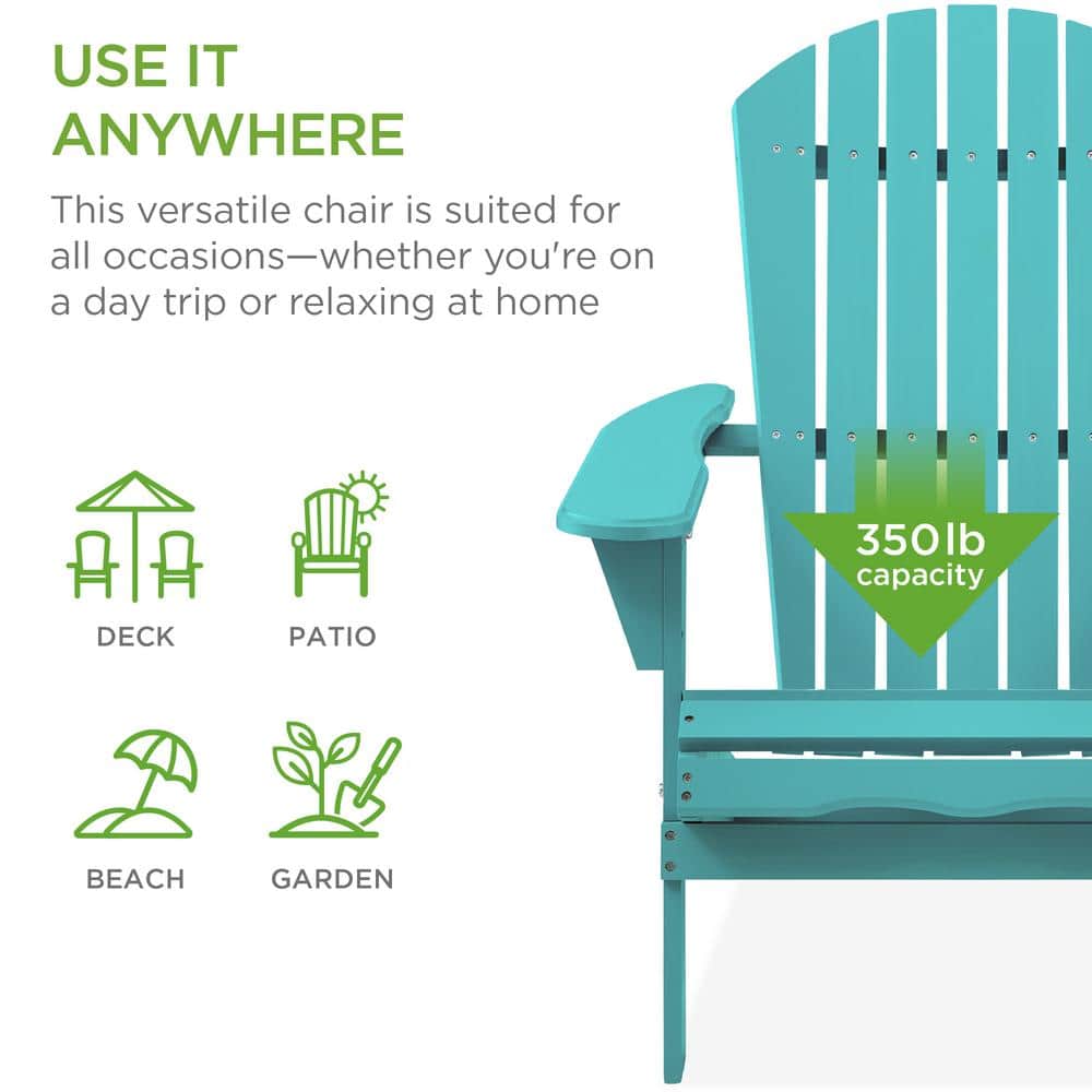 Turquoise Folding Hemlock Wood Adirondack Chair with Arms