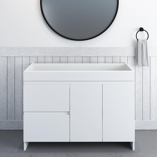 VOLPA USA AMERICAN CRAFTED VANITIES Mace 48 in. W x 18 in. D x 34 in. H Bath Vanity Cabinet without Top in White with Left-Side Drawers