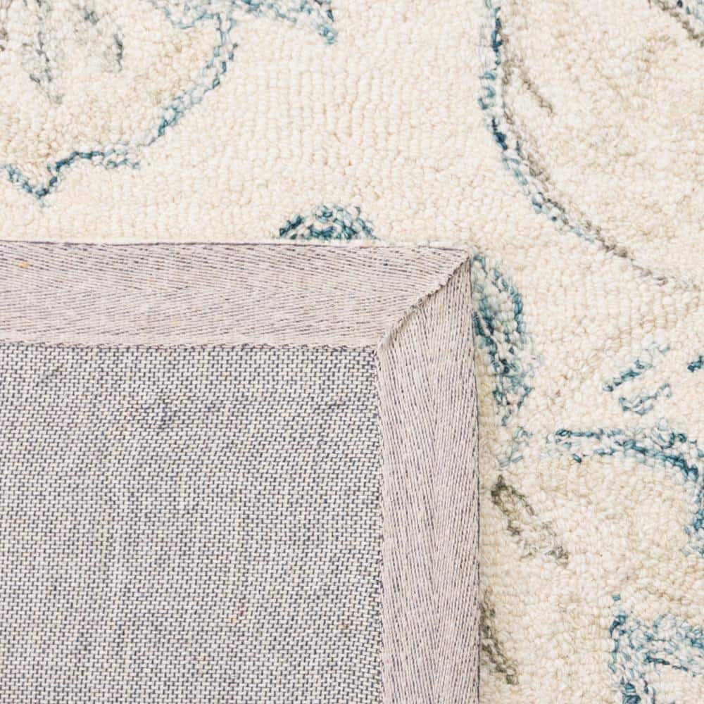 Ivory and Blue Hand-Tufted Wool 4' x 6' Rectangular Rug