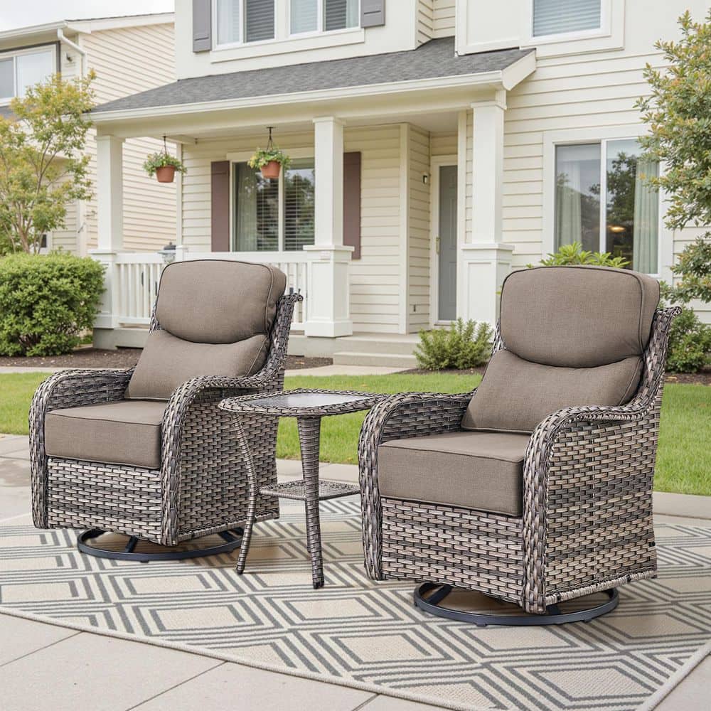 MoonLuxe Gray Swivel Glider Wicker Outdoor Gliders with Gray Olefin 6 In. Thick Cushions/Side Table (3-Piece) price history on PriceWatchPro