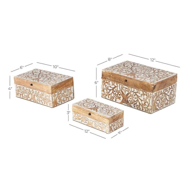Set of 3 Mango Wood Decorative Boxes with Hinged Lid-8,10, and 12