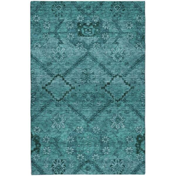 Dream Shag Premium Machine Washable Abstract ADS842 Teal 8 ft. x 10 ft. Area Rug