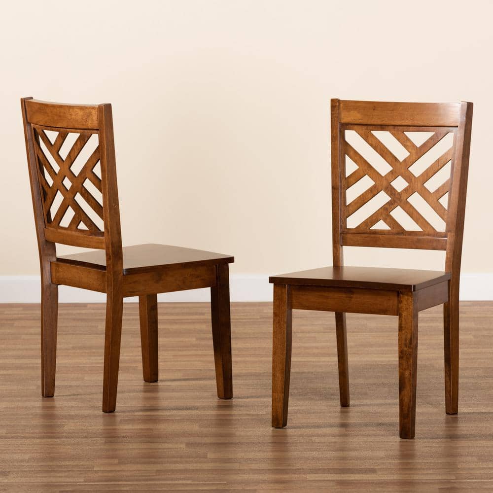 Walnut Brown Wood and Cane Arm Chair