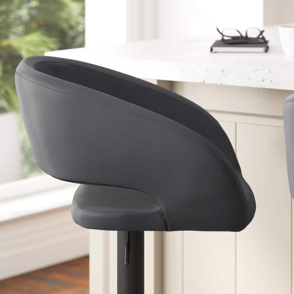 Gray Vinyl Adjustable Swivel Barstool with Black Metal Base