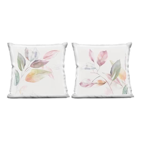 Botanical Light Leaves Multi-Color Floral Zipper Polyester 18 in. X 18 in. Throw Pillow Set of 2