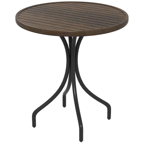 ECOCHIC SPACES INC Distressed Brown Metal Round Outdoor side Table with Galvanized Steel Frame and Slat Tabletop for Garden， Porch