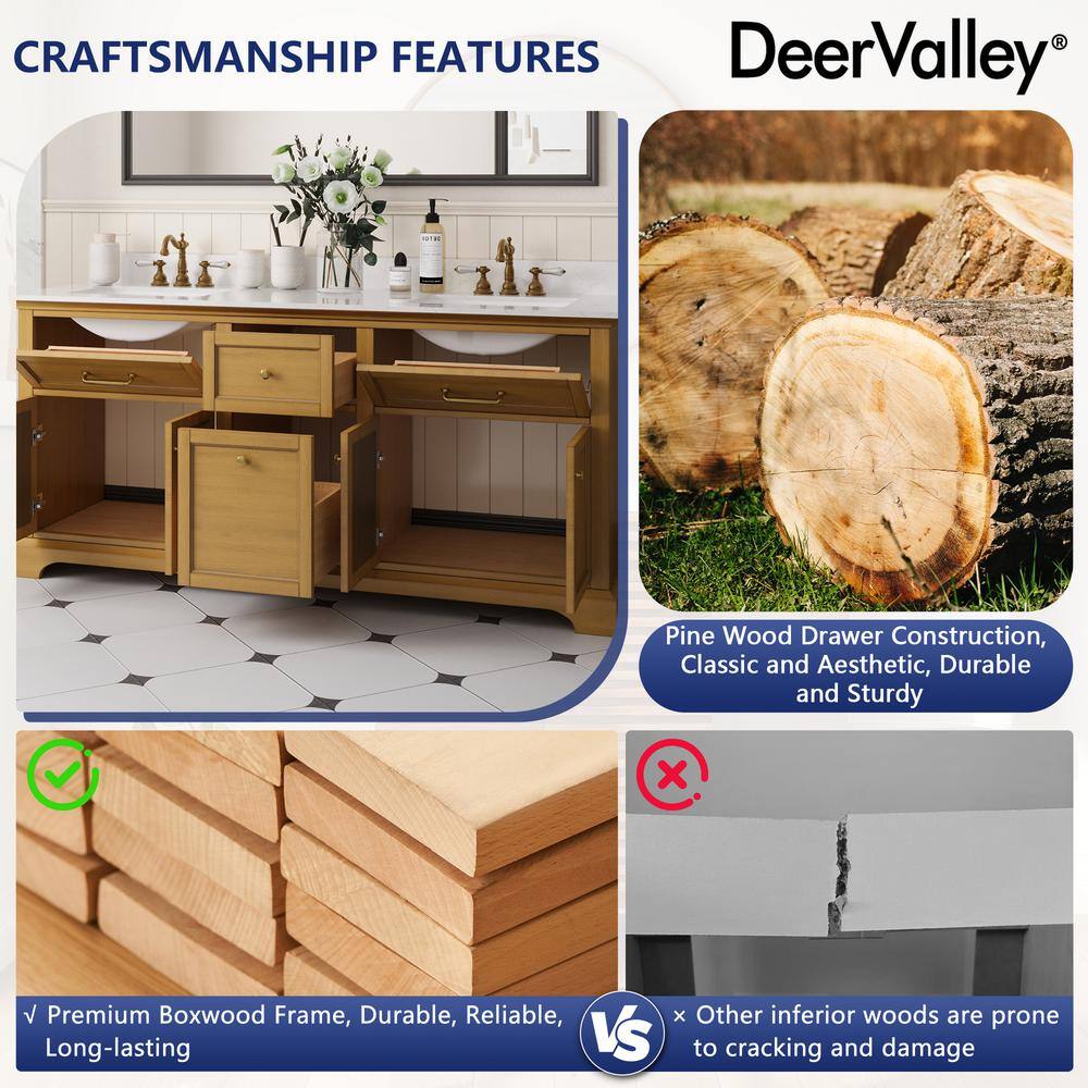 72" Walnut Freestanding Double Bathroom Vanity with Marble Top