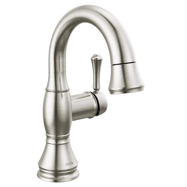 Delta Cassidy Single-Handle Single-Hole Bathroom Faucet with Pull-Down Spout in Stainless