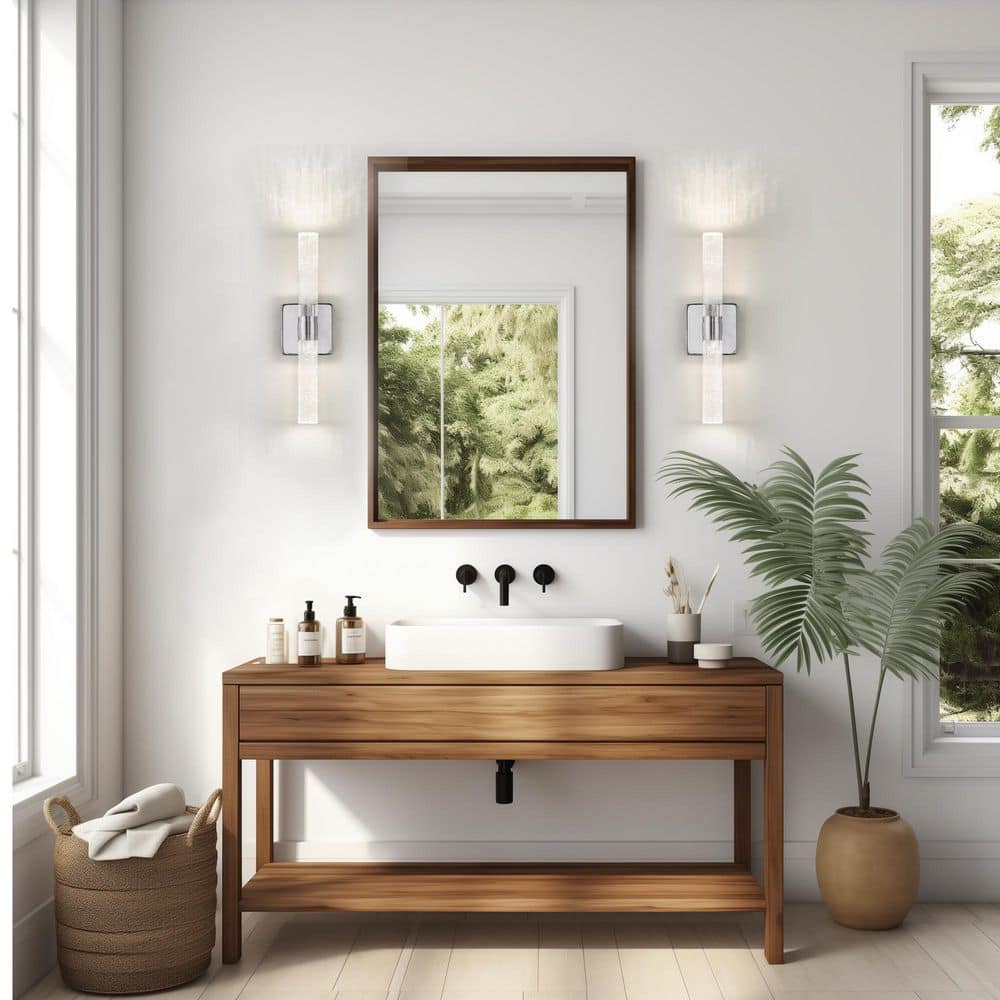 17 in. Modern 2-Light Chrome Integrated LED with Bubble Crystal Indoor Wall Sconce price history on PriceWatchPro
