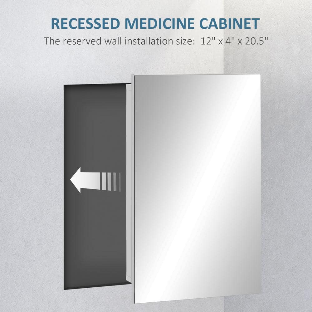White Recessed Medicine Cabinet with Mirror and Storage Shelves