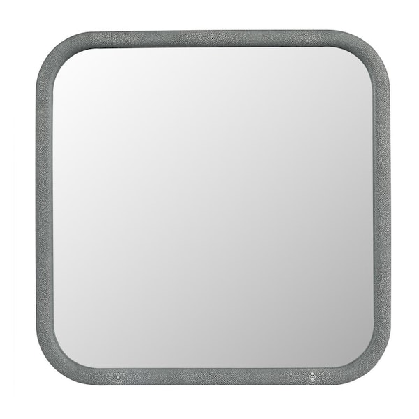 HBEZON 23.6 in. W x 23.6 in. H Small Rectangular PU Covered MDF Framed Wall Bathroom Vanity Mirror in Gray